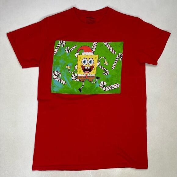 Spongebob Squarepants Christmas Holiday Graphic T-shirt Women Small Red - Picture 1 of 5